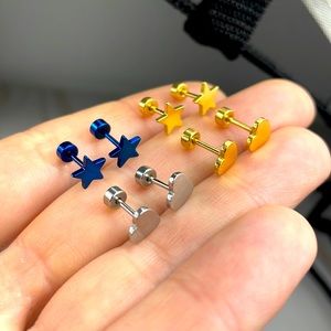 8 Pcs 18G Heart Moon Star Stud Earrings Barbell Piercing Studs